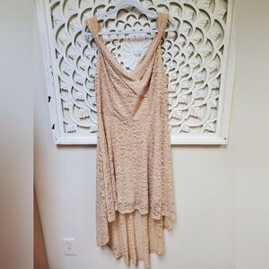 H.R. Homrain Taupe Peach Drop Shoulder, High Low  Lace Dress 3XL